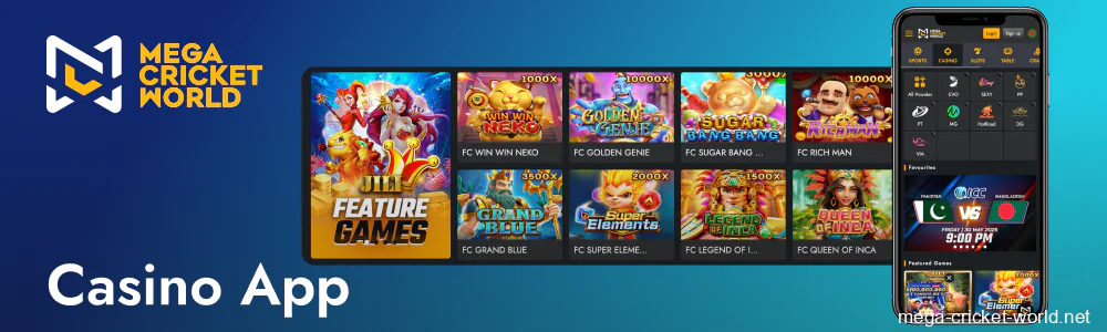 Mega Cricket World casino app games variety