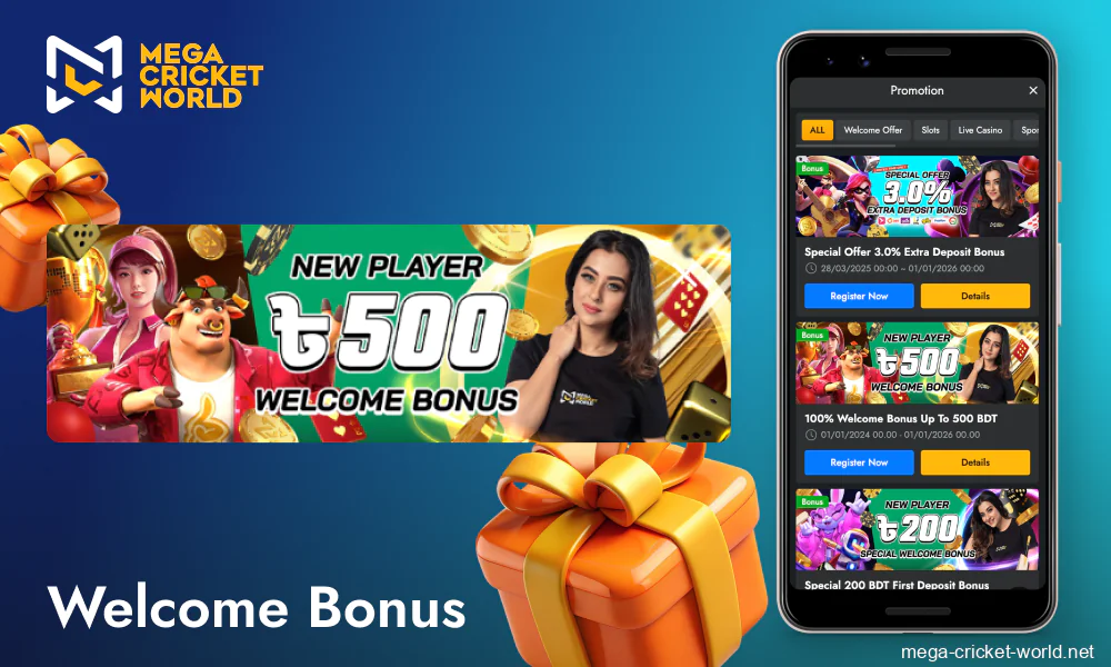 Mega Cricket World Welcome Bonus Up to 10,000 BDT